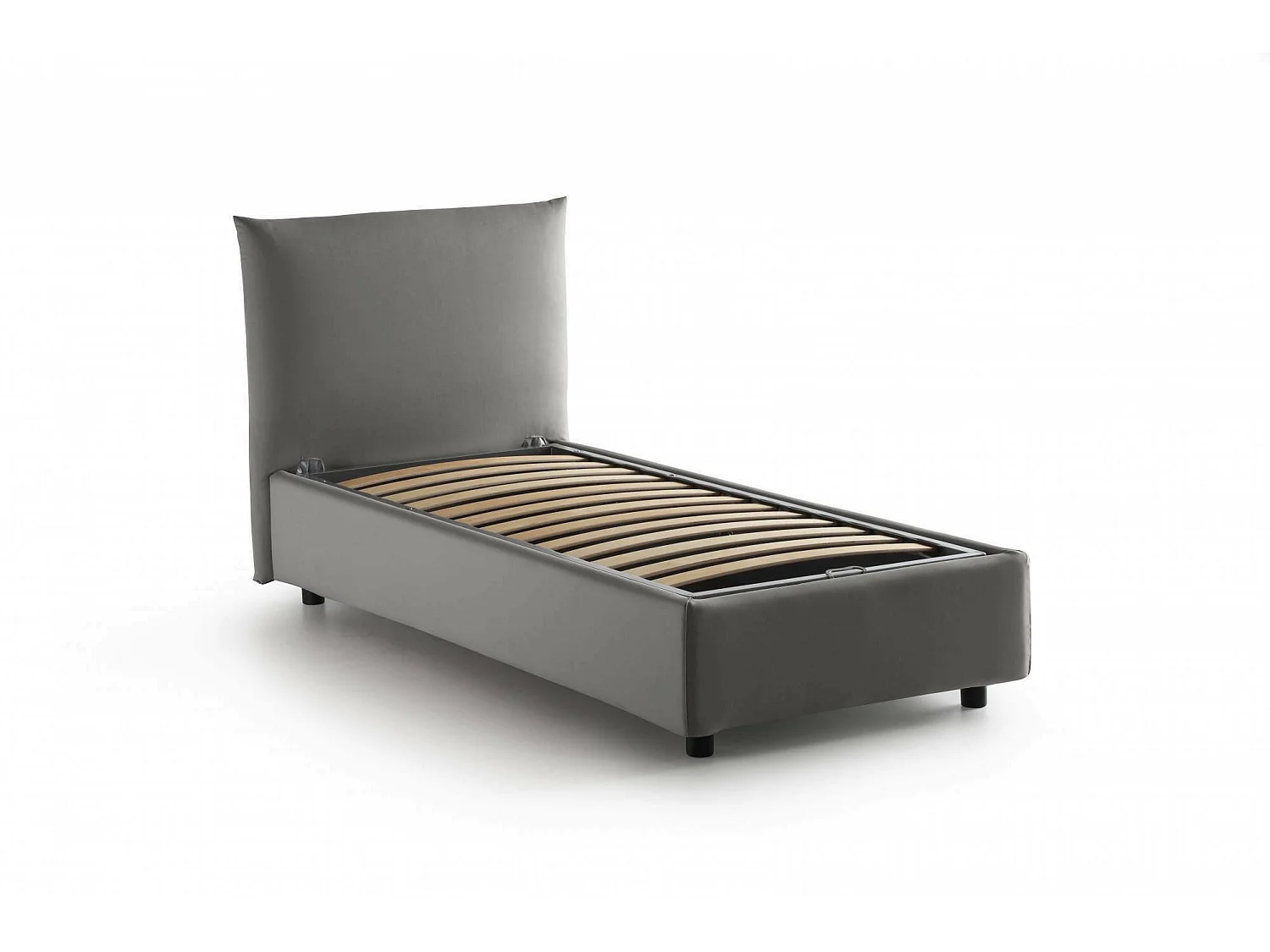 Cama individual Daisy, Cama contenedor con revestimiento de tela, 100% Made in Italy, Apertura frontal, con colchón 80x190 cm incluido, Gris