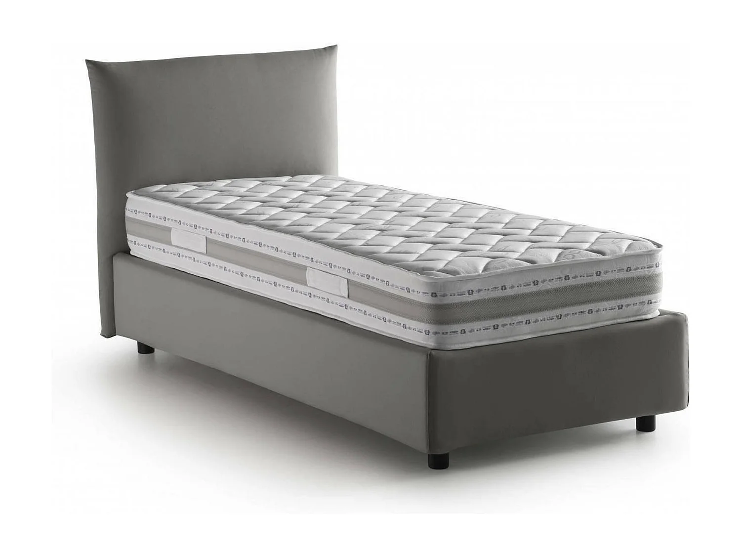 Lit simple Daisy, Lit coffre avec revêtement en tissu, 100% Made in Italy, Ouverture frontale, avec matelas 80x190 cm inclus, Gris