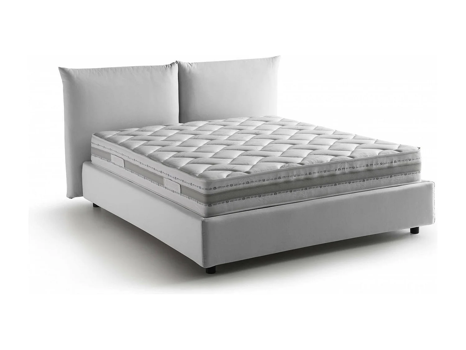 Cama de casal Cristyn, Cama de armazenamento com forro de tecido, 100% Fabricado na Itália, Abertura frontal, com colchão 160x200 cm incluído, Branco