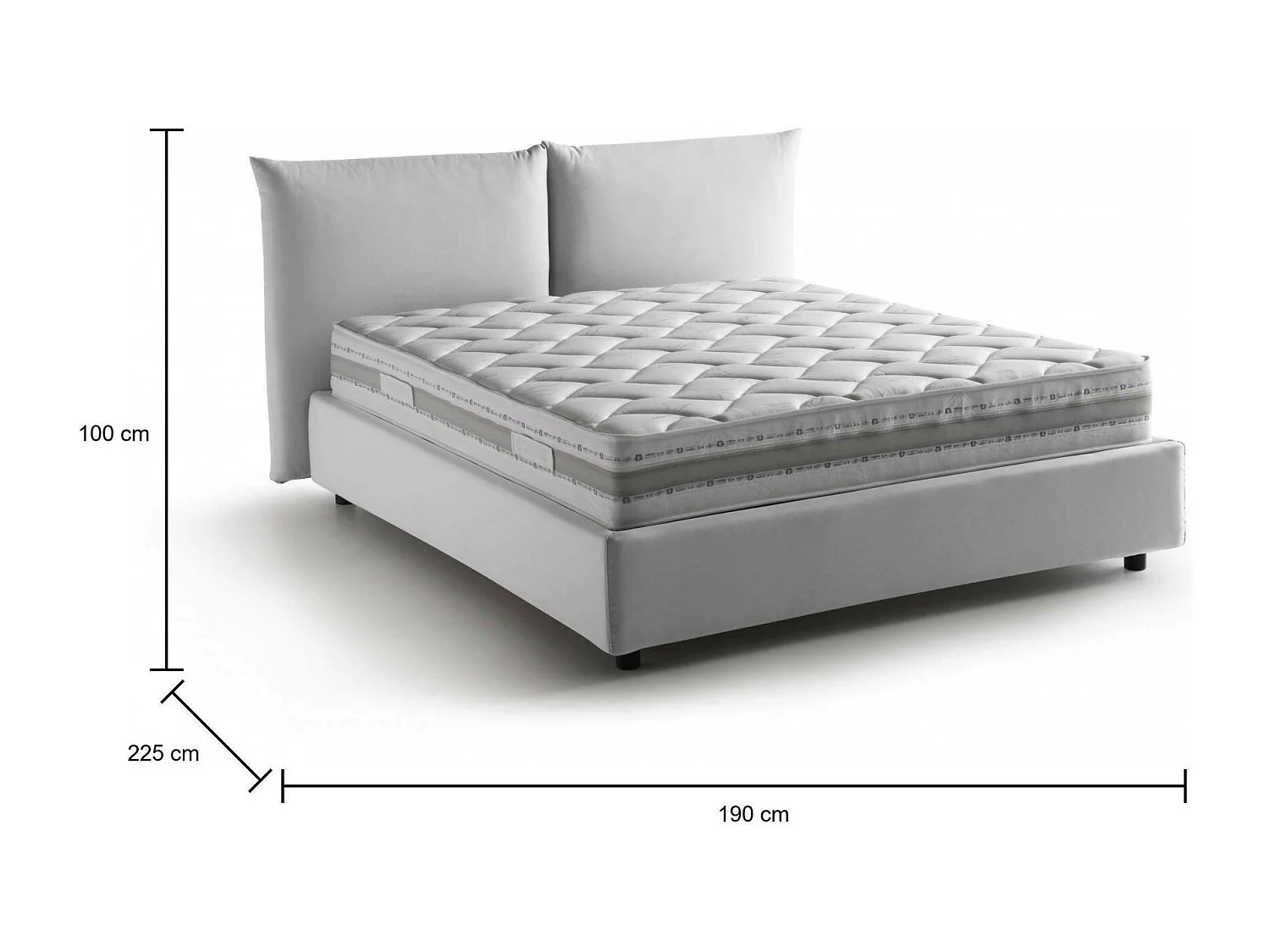 Cama de casal Cristyn, Cama de armazenamento com forro de tecido, 100% Fabricado na Itália, Abertura frontal, com colchão 160x200 cm incluído, Branco