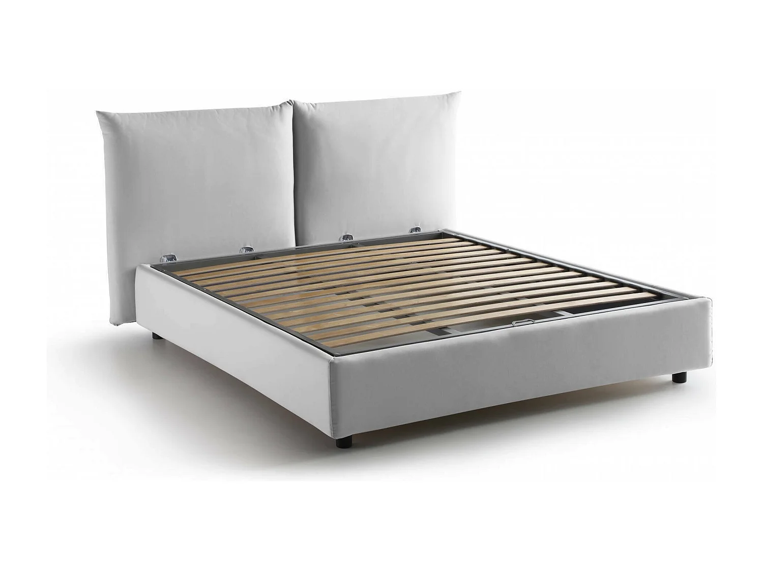 Cama de casal Cristyn, Cama de armazenamento com forro de tecido, 100% Fabricado na Itália, Abertura frontal, com colchão 160x200 cm incluído, Branco
