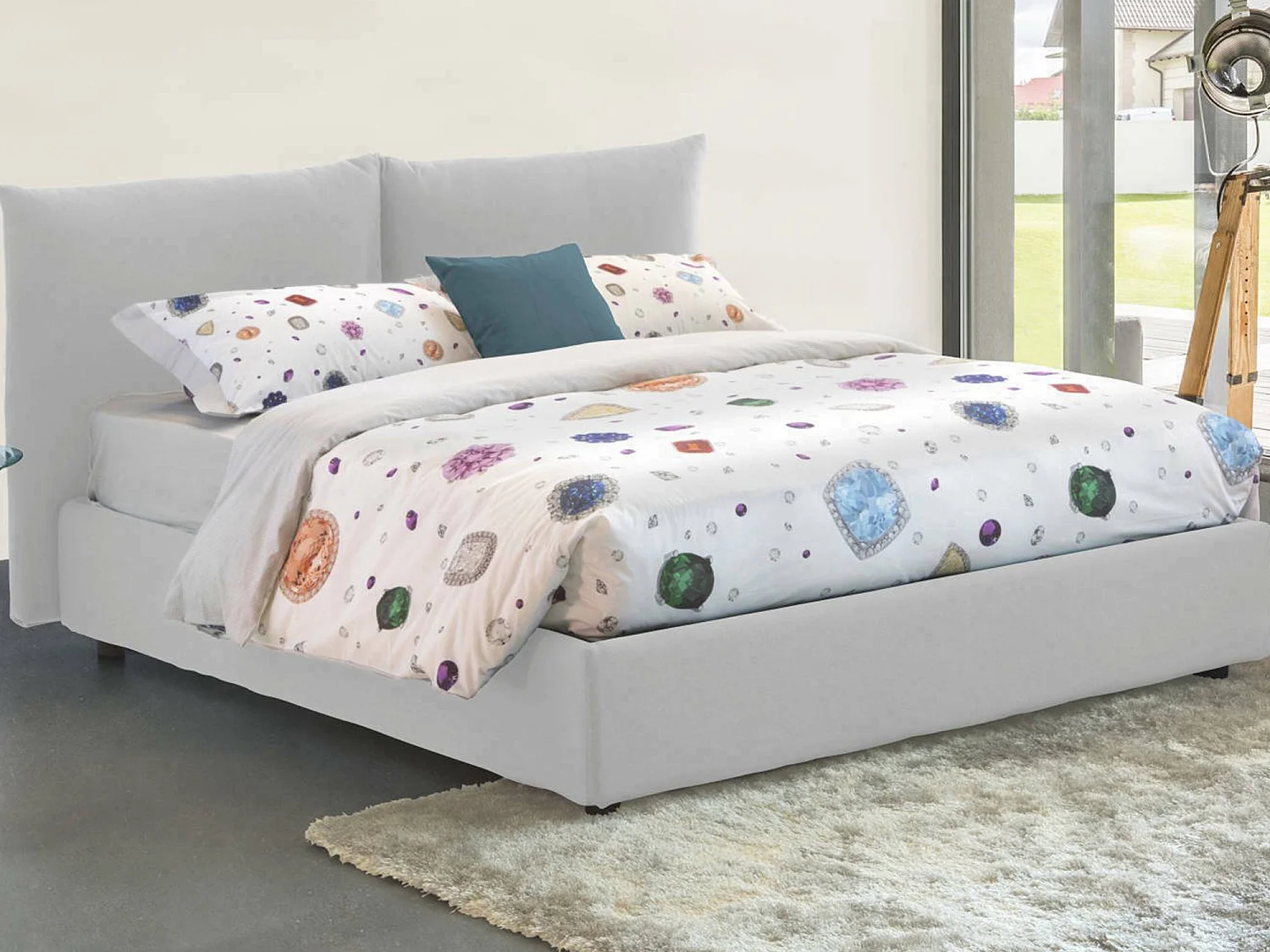 Talamo Italia Tweepersoonsbed Cristyn Wit, Matras Inclusief, Afneembaar, Opbergruimte Made in Italy