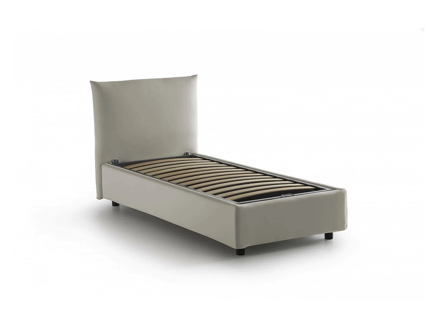 Daisy eenpersoonsbed, Opbergbed met stoffen bekleding, 100% Made in Italy, Opening aan de voorzijde, inclusief matras van 80x190 cm, Beige