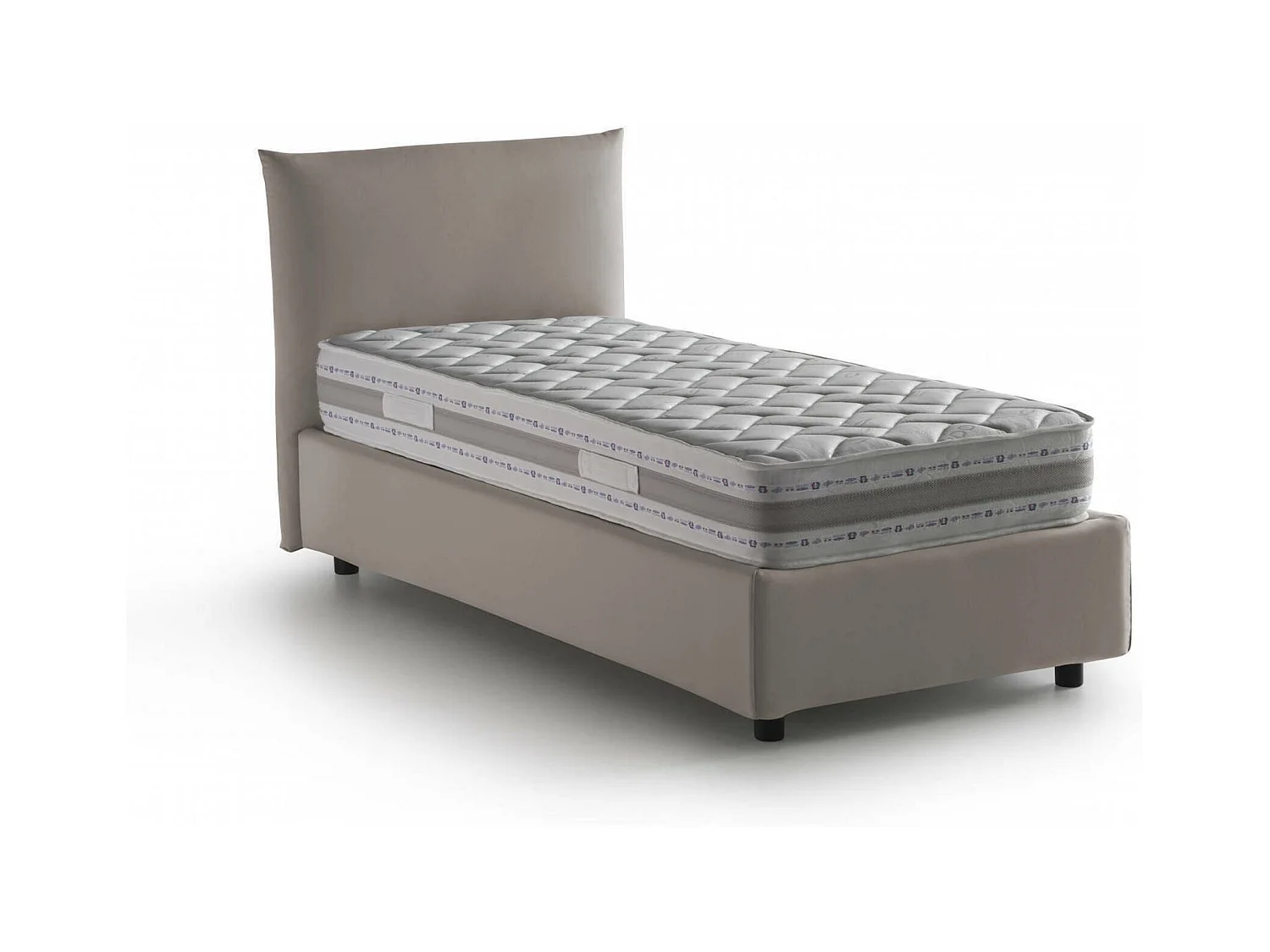 Lit simple Daisy, Lit coffre avec revêtement en tissu, 100% Made in Italy, Ouverture frontale, avec matelas 80x190 cm inclus, Taupe