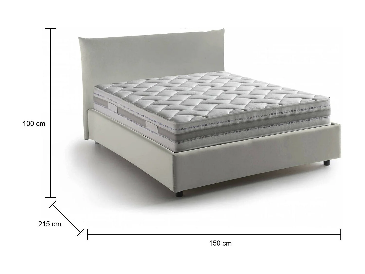 Cama de casal Creta, cama de arrumação com forro de tecido, 100% Fabricado em Itália, abertura frontal, com colchão 120x190 cm incluído, Bege