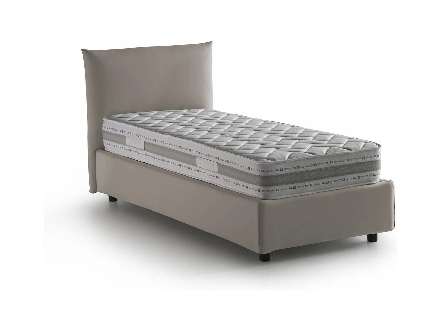 Lit simple Cosetta, Lit coffre avec revêtement en tissu, 100% Made in Italy, Ouverture latérale, avec matelas 80x190 cm inclus, Taupe