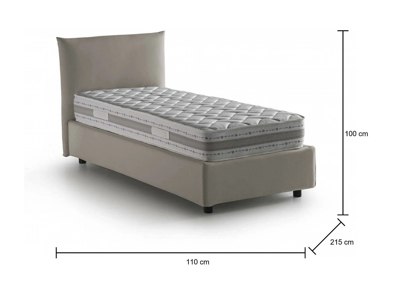 Lit simple Cosetta, Lit coffre avec revêtement en tissu, 100% Made in Italy, Ouverture latérale, avec matelas 80x190 cm inclus, Taupe