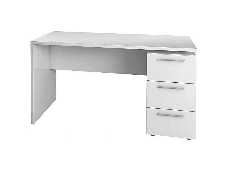 Escritorio Dbuttar, Escritorio de oficina moderno, Mesa de estudio con cajonera de 2 cajones y 1 puerta, 138x60h74 cm, Blanco