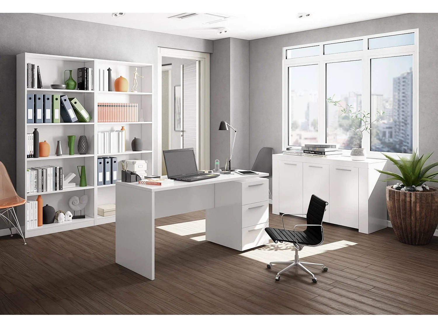 Scrivania Alimet, 2 Cassetti, 60x138x74h cm Bianco