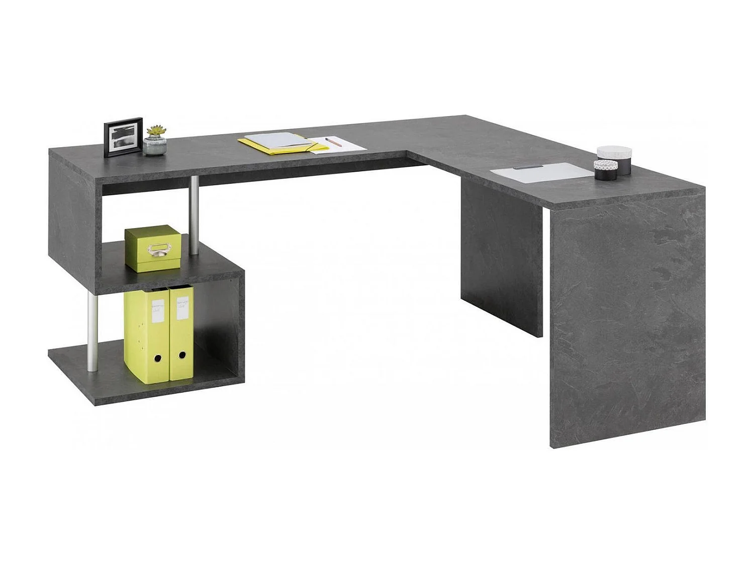 Dmassaro bureau, Hoek PC-bureau, Multifunctionele kantoortafel, Ruimtebesparend bureau met meerdere posities, 100% Made in Italy, 160x60h78 cm, Leisteen