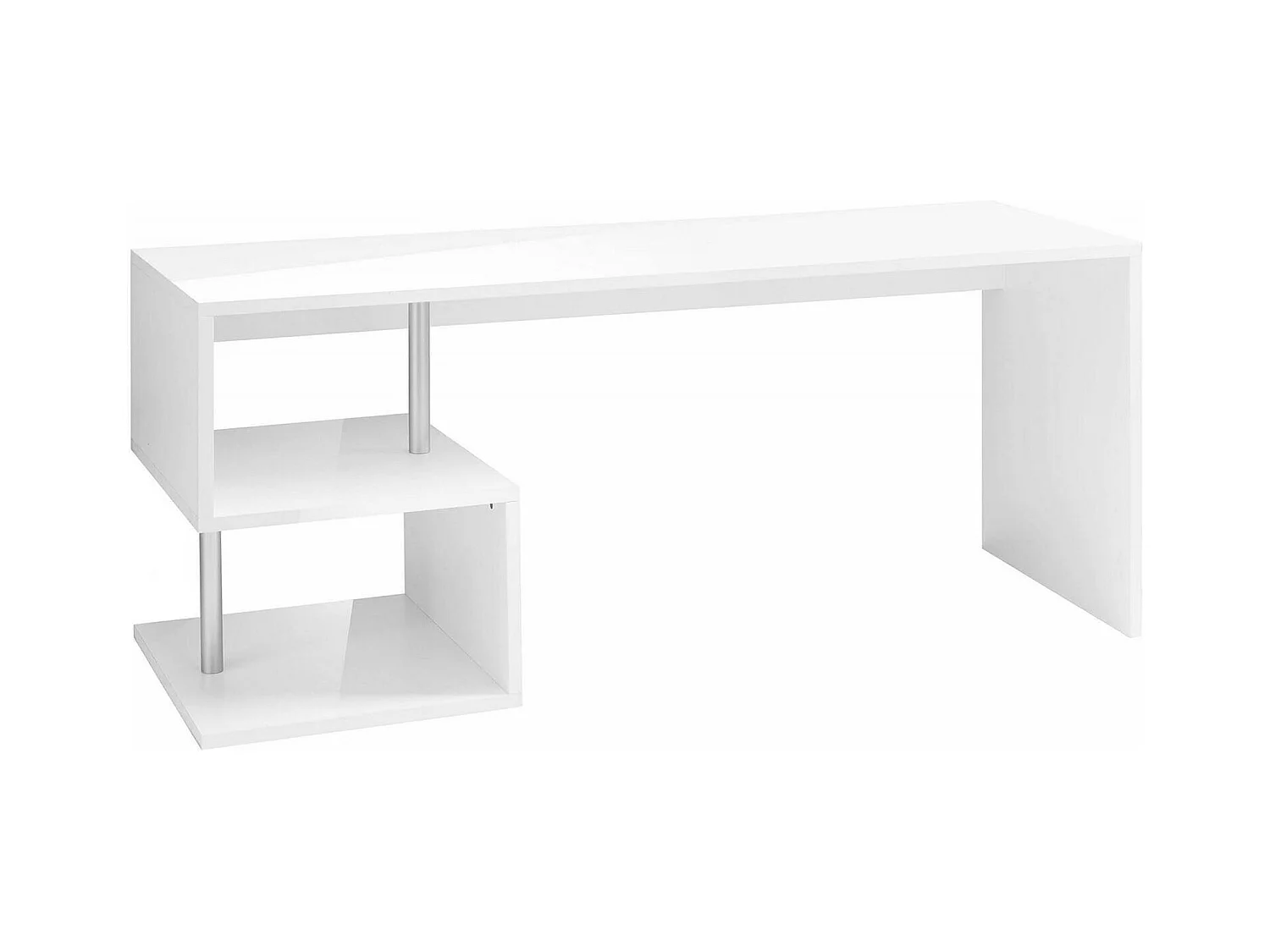 Bureau Dmarusi, Bureau PC Linéaire, Table de bureau polyvalente, Bureau gain de place multi-positions, 100% Made in Italy, 180x60h78 cm, Blanc brillant