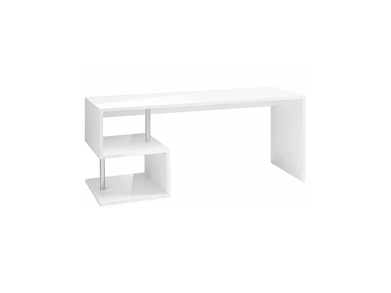 Dmarusi bureau, Lineair pc-bureau, Multifunctionele kantoortafel, Ruimtebesparend bureau met meerdere posities, 100% gemaakt in Italië, 180x60h78 cm, Glanzend wit