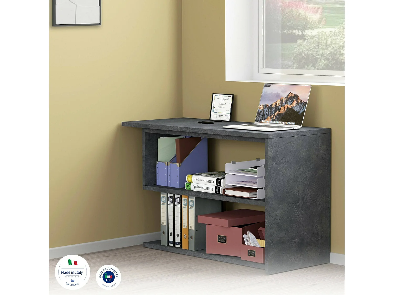 Mesa Dascagn, Mesa de canto para PC, Mesa de escritório multiuso, Mesa multiposições que economiza espaço, 100% Fabricado na Itália, 120x50h75 cm, Antracite