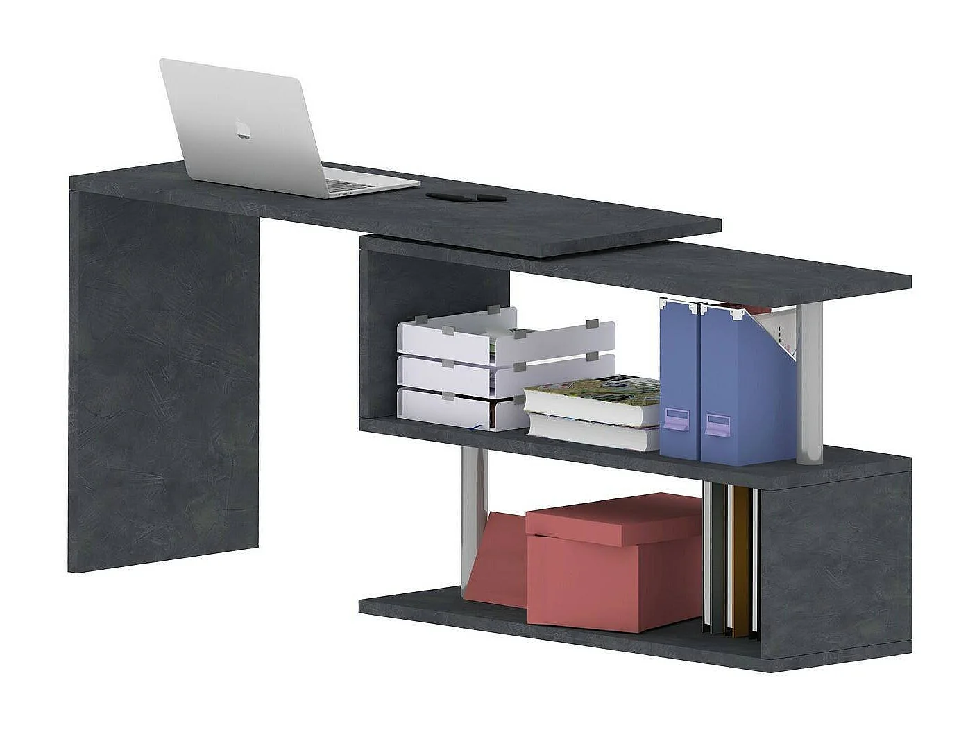 Bureau Dascagn, Bureau PC d'angle, Table de bureau polyvalente, Bureau gain de place multi-positions, 100% Made in Italy, 120x50h75 cm, Anthracite