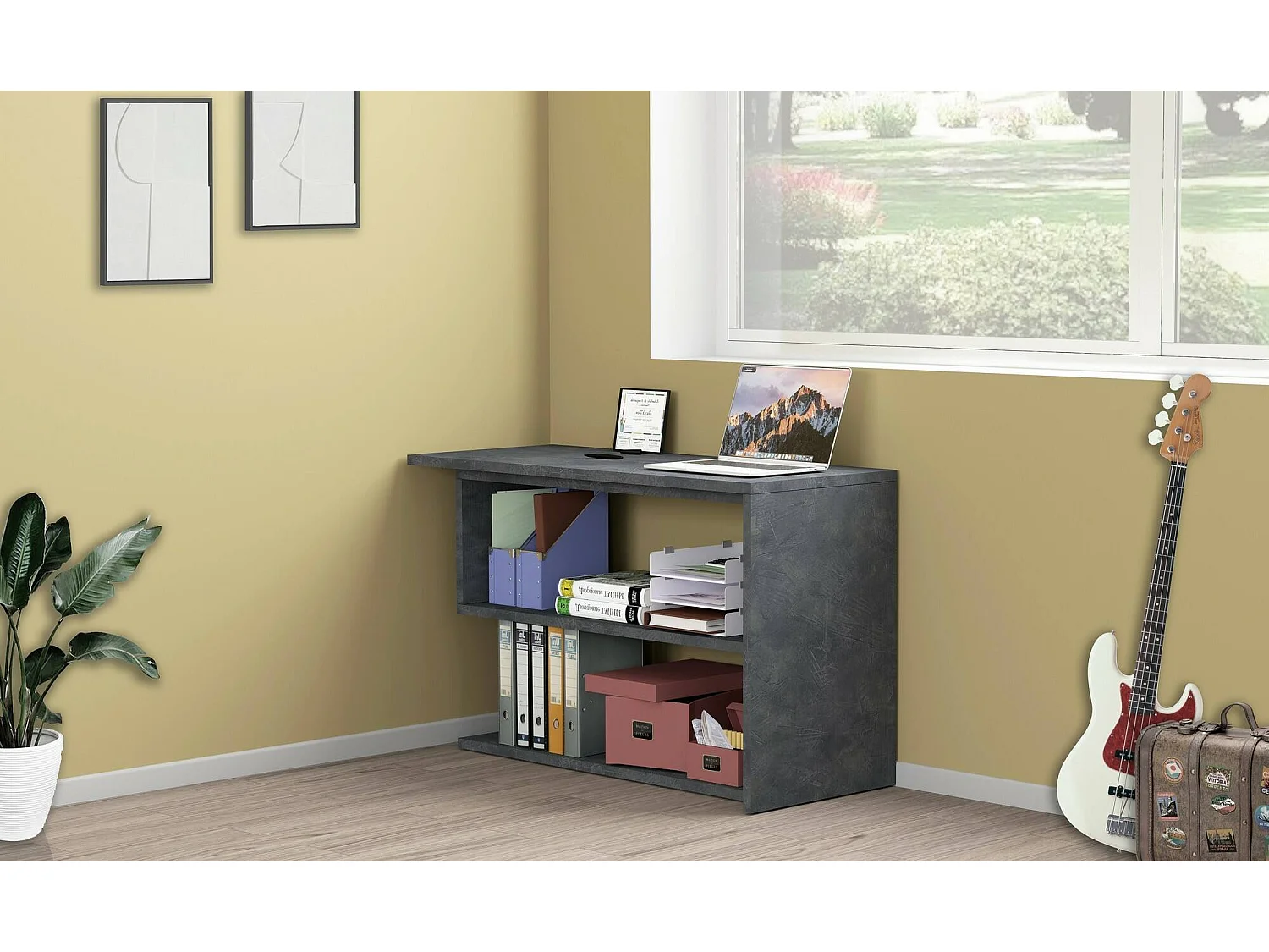 Dascagn bureau, Hoek PC-bureau, Multifunctionele kantoortafel, Ruimtebesparend bureau met meerdere posities, 100% Made in Italy, 120x50h75 cm, Antraciet