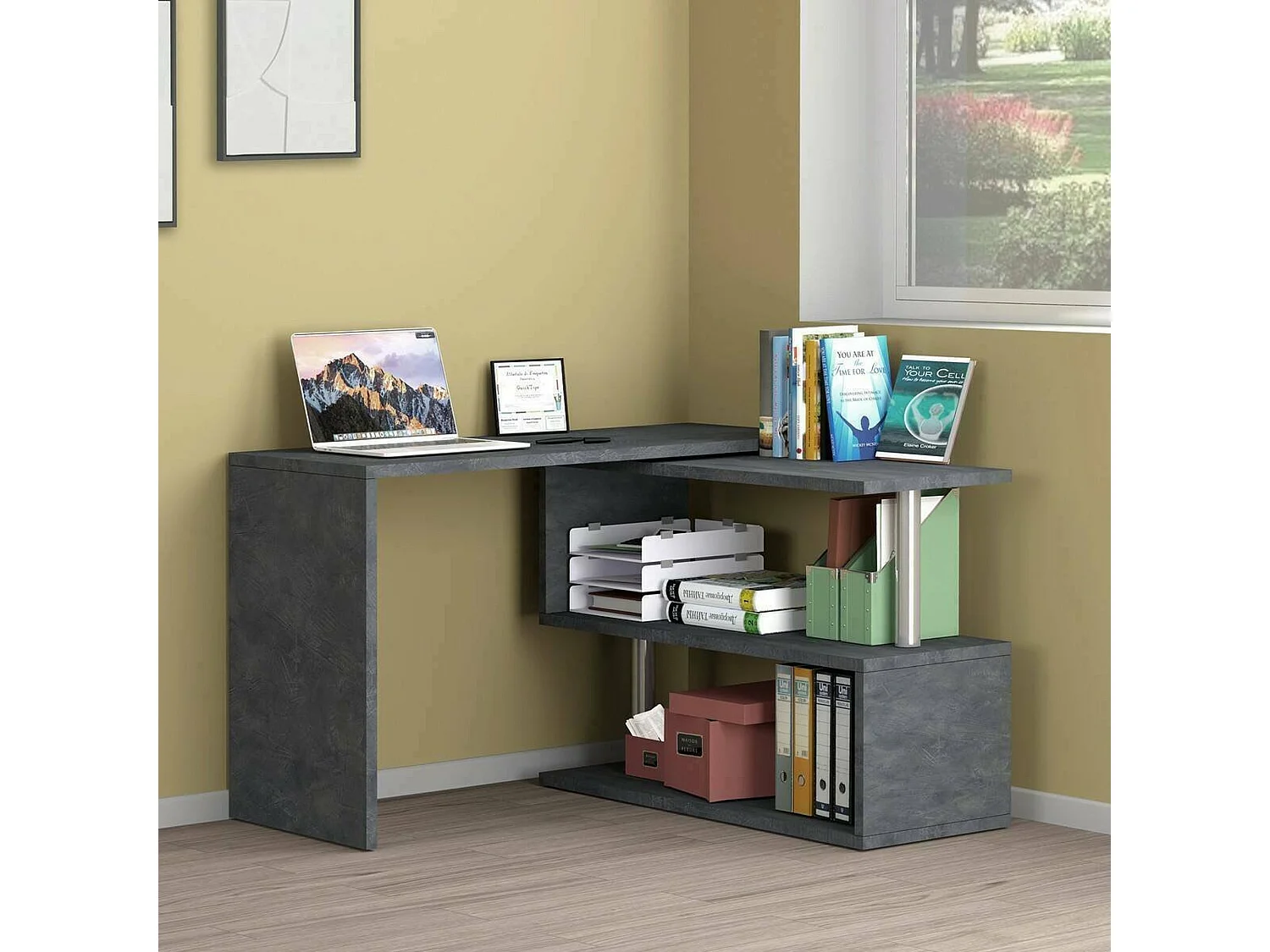 Bureau Dascagn, Bureau PC d'angle, Table de bureau polyvalente, Bureau gain de place multi-positions, 100% Made in Italy, 120x50h75 cm, Anthracite