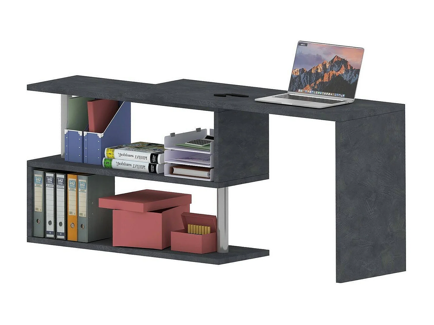Bureau Dascagn, Bureau PC d'angle, Table de bureau polyvalente, Bureau gain de place multi-positions, 100% Made in Italy, 120x50h75 cm, Anthracite