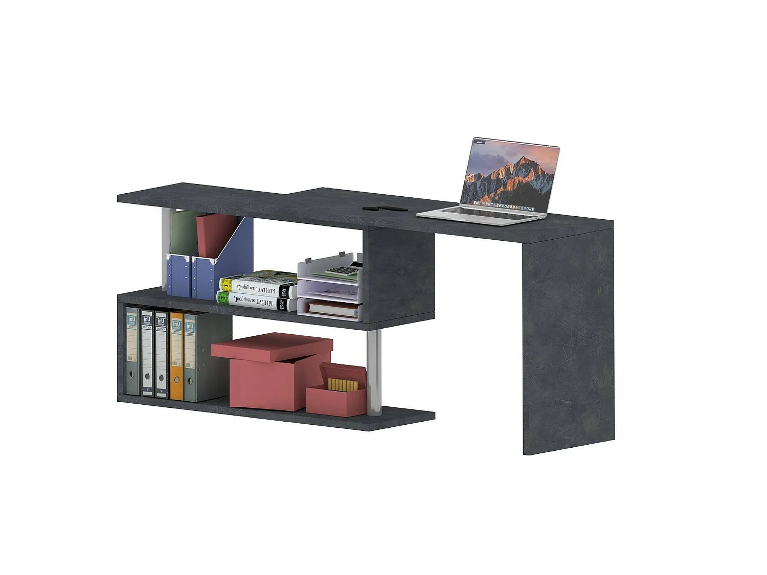 Dascagn bureau, Hoek PC-bureau, Multifunctionele kantoortafel, Ruimtebesparend bureau met meerdere posities, 100% Made in Italy, 120x50h75 cm, Antraciet