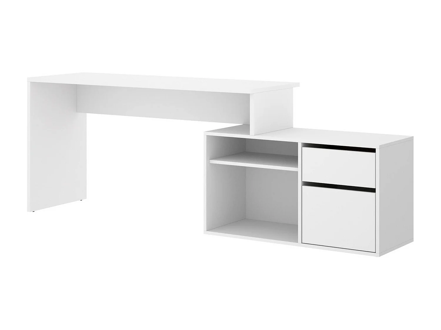 Bureau Ddiaw, Bureau multi-positions pour le bureau ou la chambre, Table d'étude d'angle polyvalente, 139x92h75 cm, Blanc