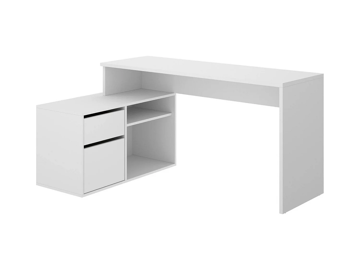 Bureau Ddiaw, Bureau multi-positions pour le bureau ou la chambre, Table d'étude d'angle polyvalente, 139x92h75 cm, Blanc