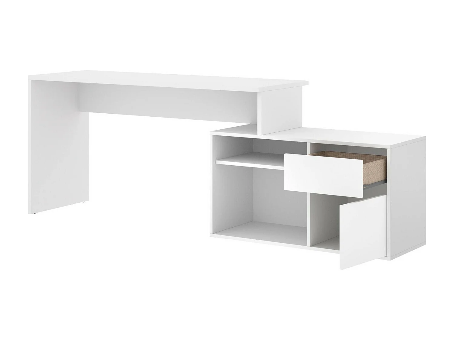 Mesa Ddiaw, Mesa multiposições para escritório ou quarto, Mesa de estudo multifuncional de canto, 139x92h75 cm, Branco