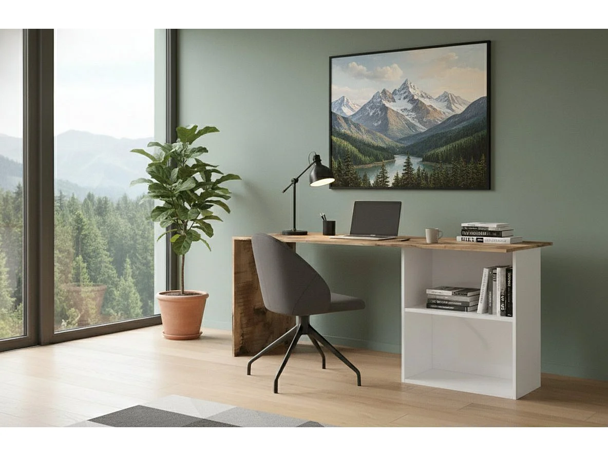 Bureau Dmait, Bureau PC linéaire, Table de bureau polyvalente, Bureau peu encombrant, 100% Made in Italy, 110x50h75 cm, Blanc brillant et érable