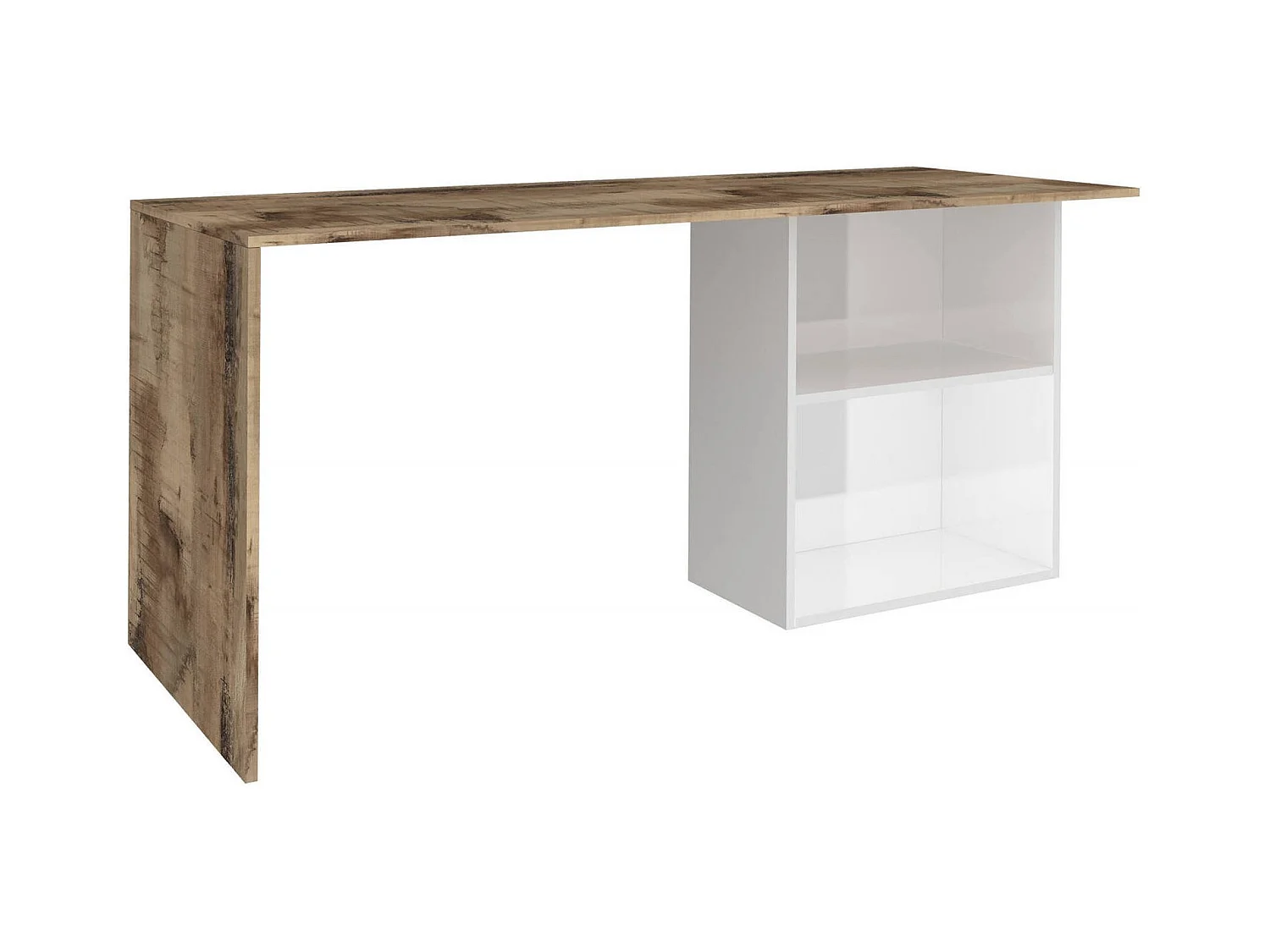 Bureau Dmait, Bureau PC linéaire, Table de bureau polyvalente, Bureau peu encombrant, 100% Made in Italy, 110x50h75 cm, Blanc brillant et érable