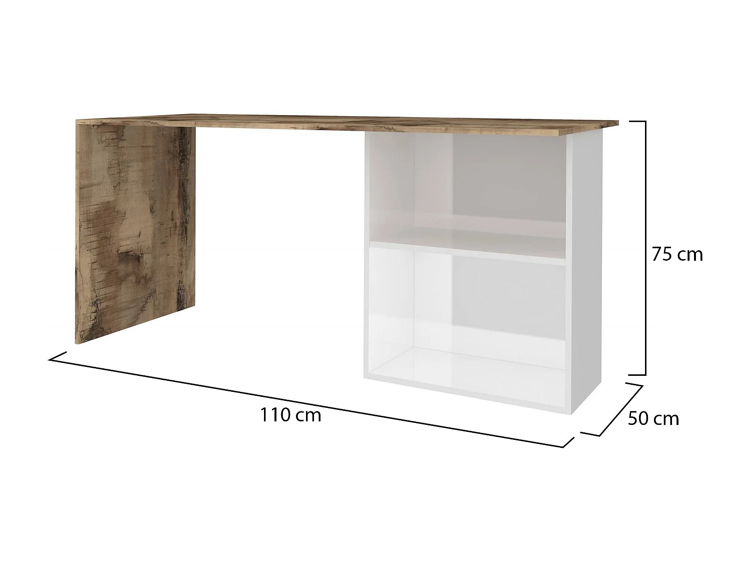 Bureau Dmait, Bureau PC linéaire, Table de bureau polyvalente, Bureau peu encombrant, 100% Made in Italy, 110x50h75 cm, Blanc brillant et érable