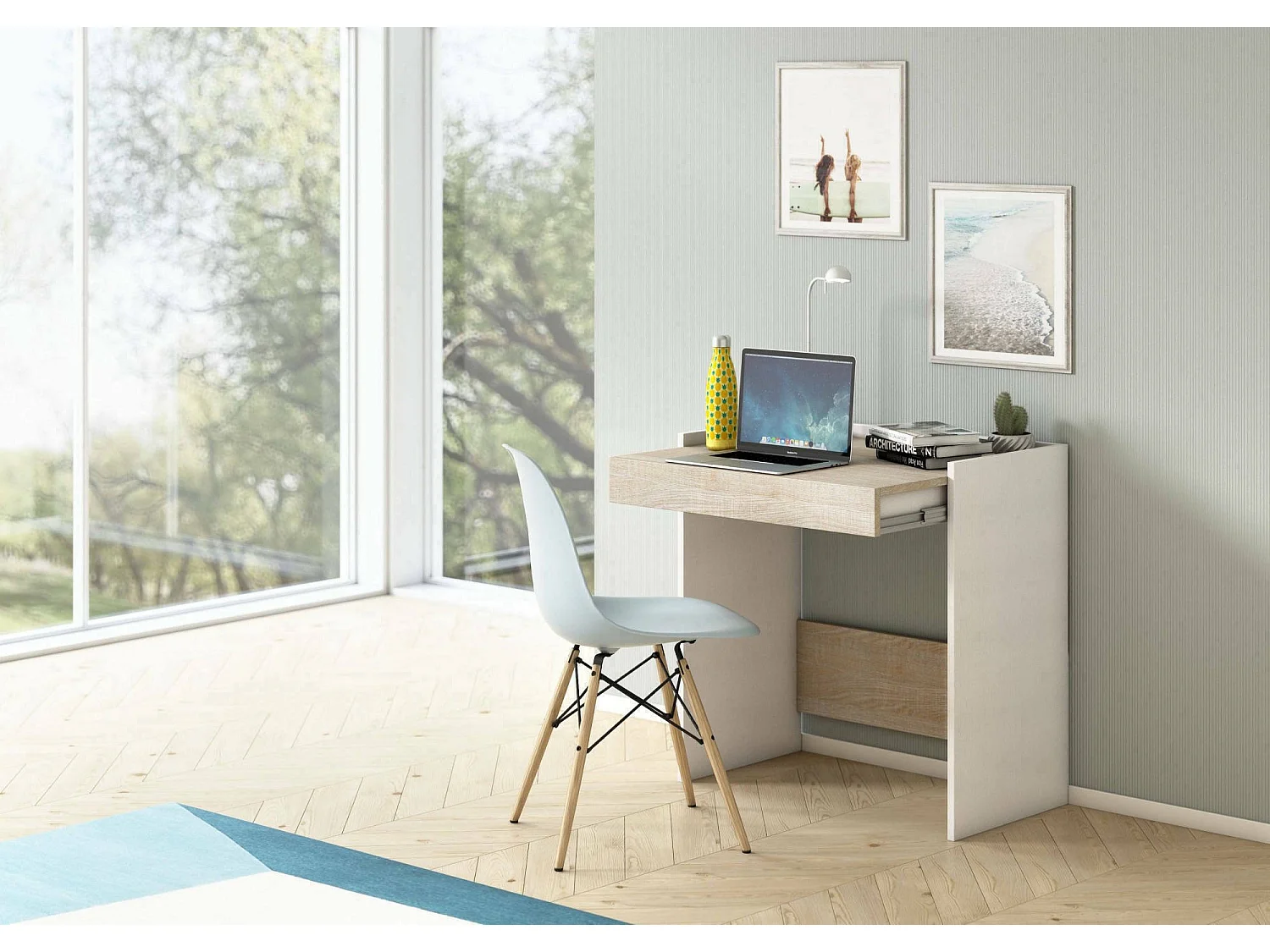 Schreibtisch Dbeltra, Moderner Schreibtisch mit Schublade, Studier - oder Bürotisch für PC - Buchhalter, 100% Made in Italy, 80x40h79 cm, WeiÃŸ und Eiche