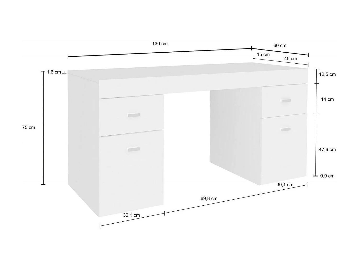 Bureau Dbro, Bureau PC linéaire, Table de bureau polyvalente, Bureau peu encombrant, 100% Made in Italy, 130x60h75 cm, Blanc brillant