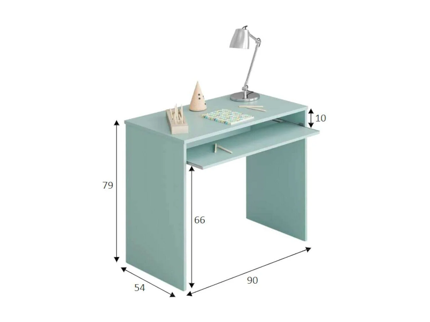 Bureau Dcapezz, Bureau avec étagère, Table d'étude de support PC pour bureau ou chambre, Table de travail, 90x54h79 cm, Sarcelle