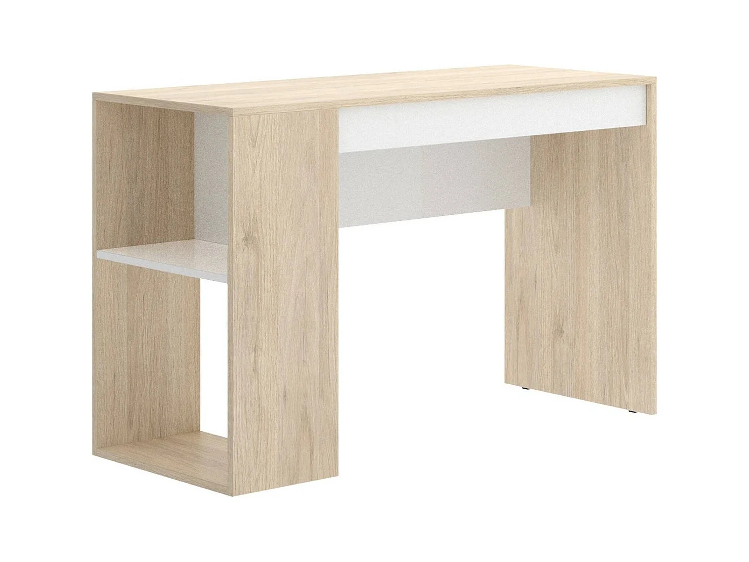Bureau Dfalc, Bureau polyvalent pour le bureau ou la chambre, Table d'étude linéaire avec étagères, 115x50h74 cm, Chêne et Blanc