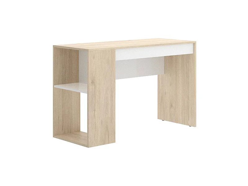 Bureau Dfalc, Bureau polyvalent pour le bureau ou la chambre, Table d'étude linéaire avec étagères, 115x50h74 cm, Chêne et Blanc