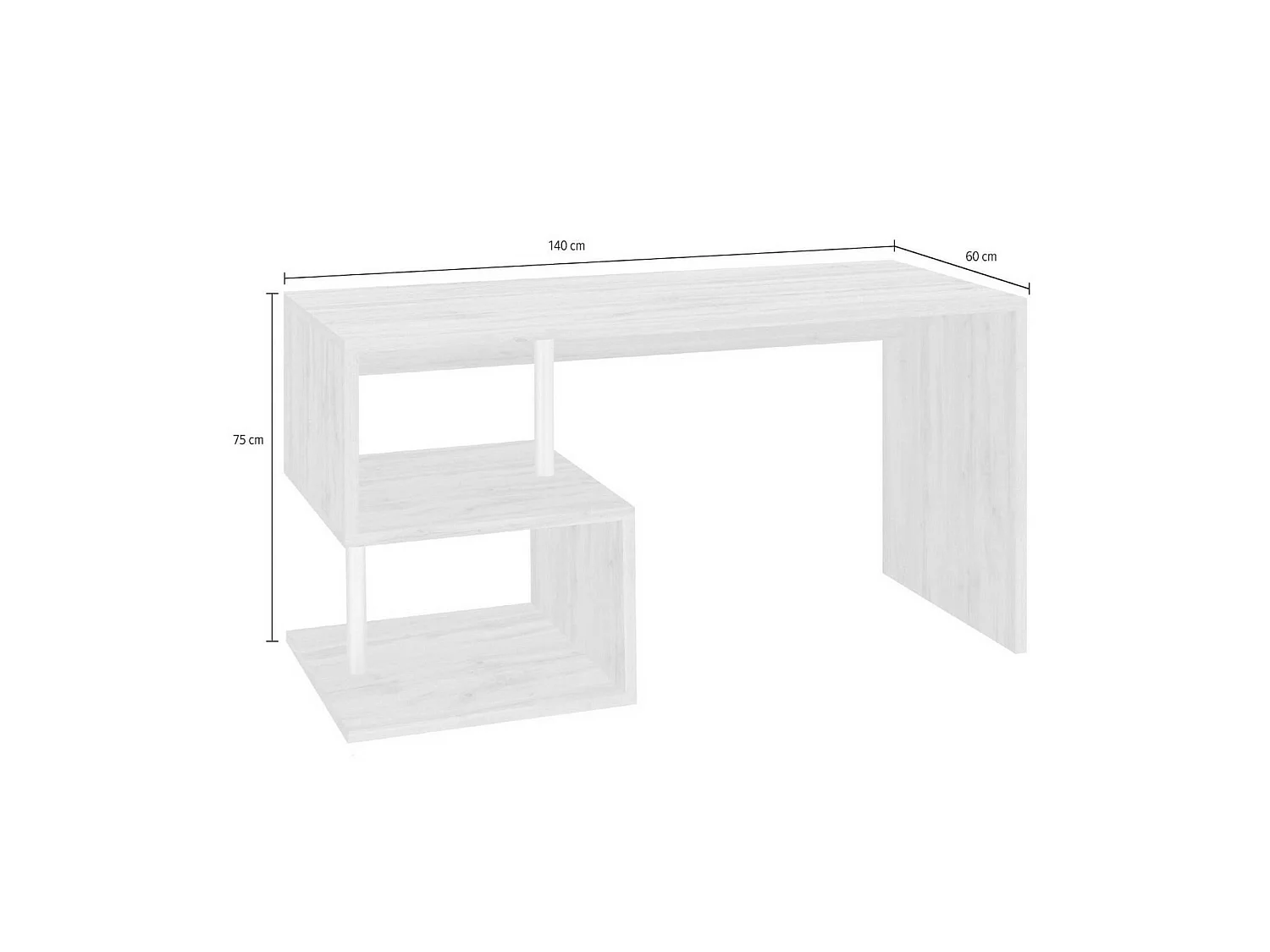 Dmorisc bureau, Lineair pc-bureau, multifunctionele kantoortafel, ruimtebesparend bureau met meerdere posities, 100% gemaakt in Italië, 140x60h78 cm, eiken