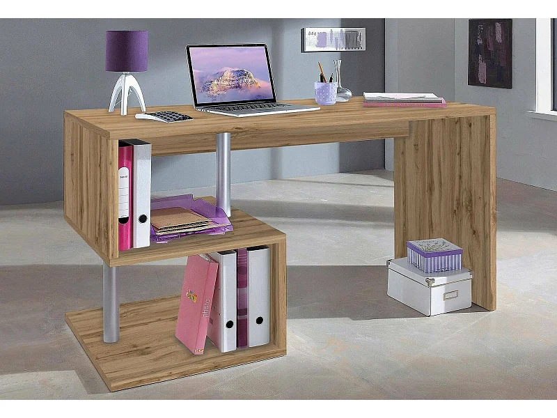 Dmorisc bureau, Lineair pc-bureau, multifunctionele kantoortafel, ruimtebesparend bureau met meerdere posities, 100% gemaakt in Italië, 140x60h78 cm, eiken