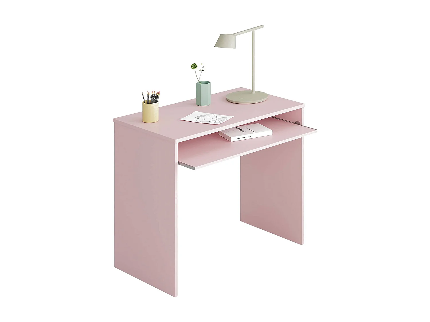 Mesa Dcapezz, Mesa de escritório com prateleira, Mesa de estudo para PC para escritório ou quarto, Mesa de estudo, 90x54h79 cm, Rosa