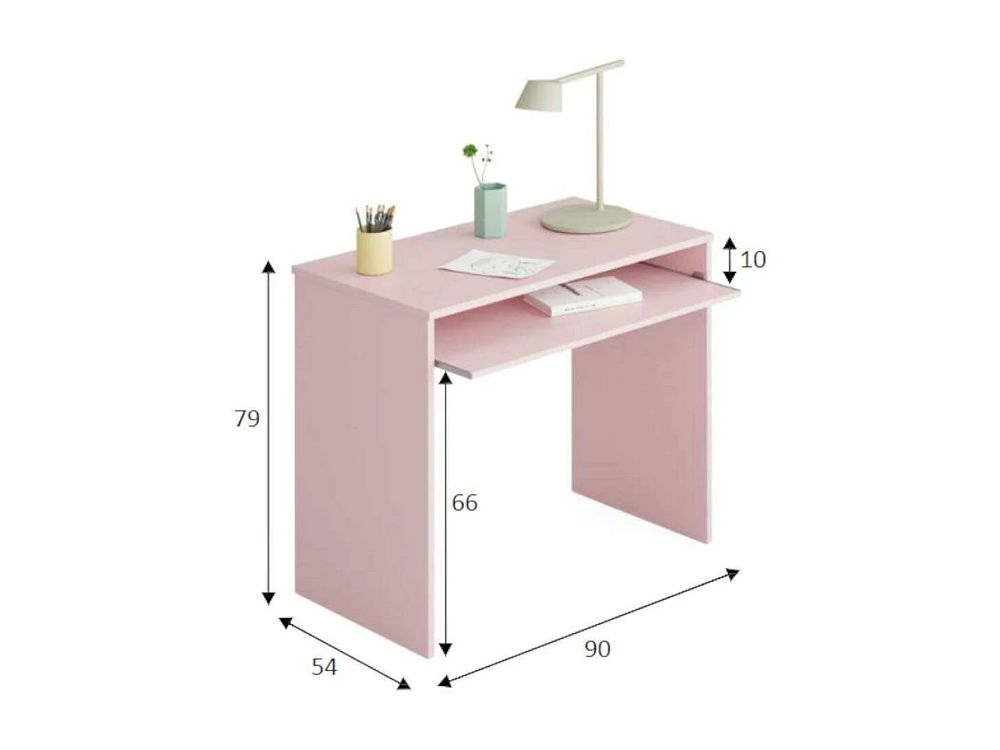 Bureau Dcapezz, Bureau avec étagère, Table d'étude de support PC pour bureau ou chambre, Table de travail, 90x54h79 cm, Rose
