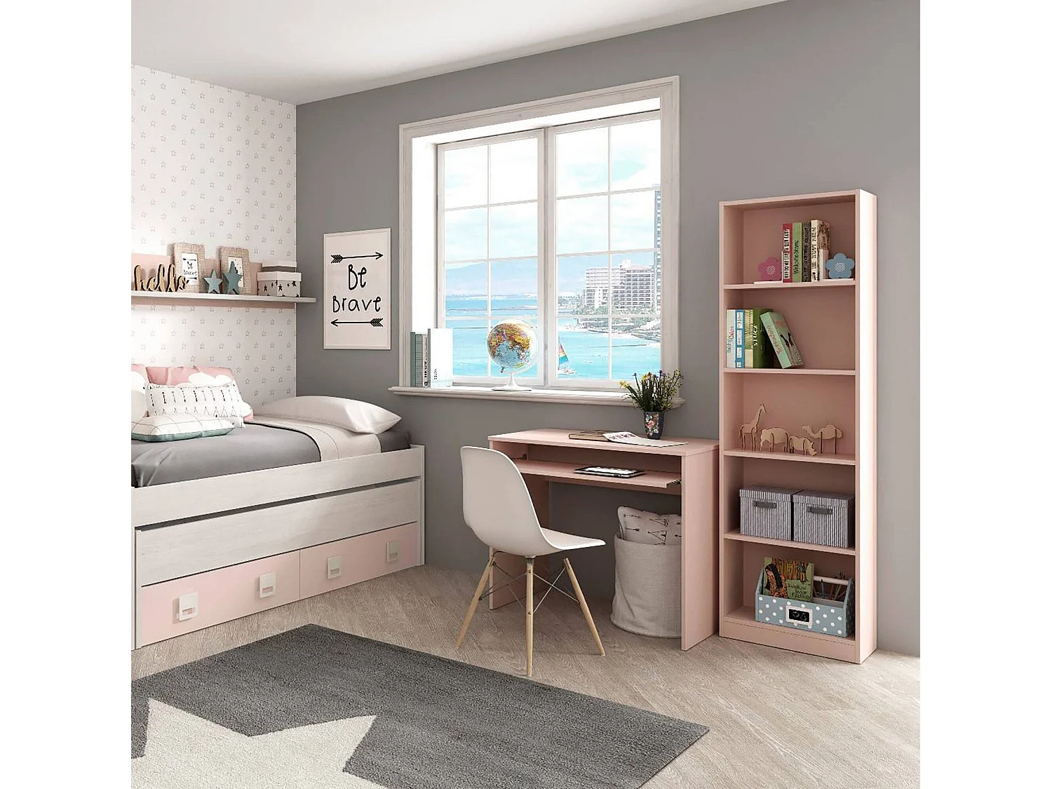 Bureau Dcapezz, Bureau avec étagère, Table d'étude de support PC pour bureau ou chambre, Table de travail, 90x54h79 cm, Rose