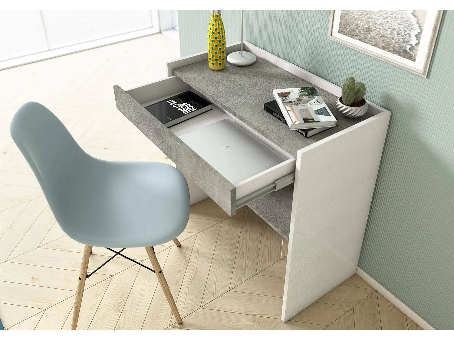 Scrivania Adri, un Cassetto Made in Italy, 40x80x79h cm Grigio Cemento