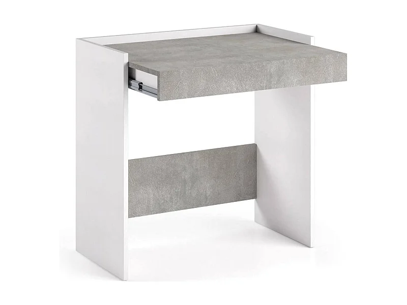 Secretária Dbeltra, Secretária moderna com gaveta, Mesa de estudo ou escritório, Porta-livros para PC, 100% Fabricado em Itália, 80x40h79 cm, Branco e Cimento