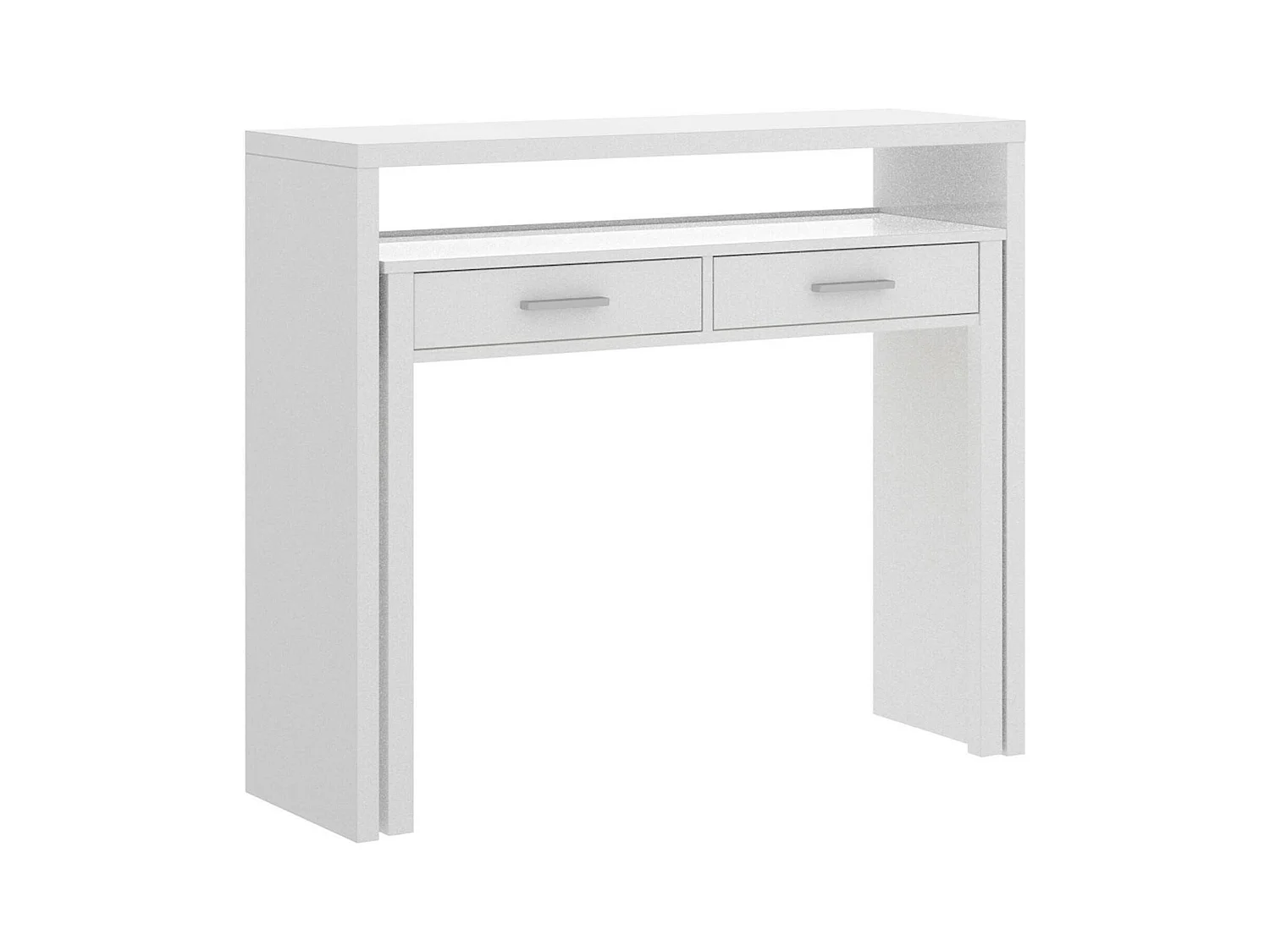 Dghelle Bureau, Multi-positie bureau met uittrekbaar blad, Lineaire studieconsole met 2 lades, 99x70h88 cm, Wit