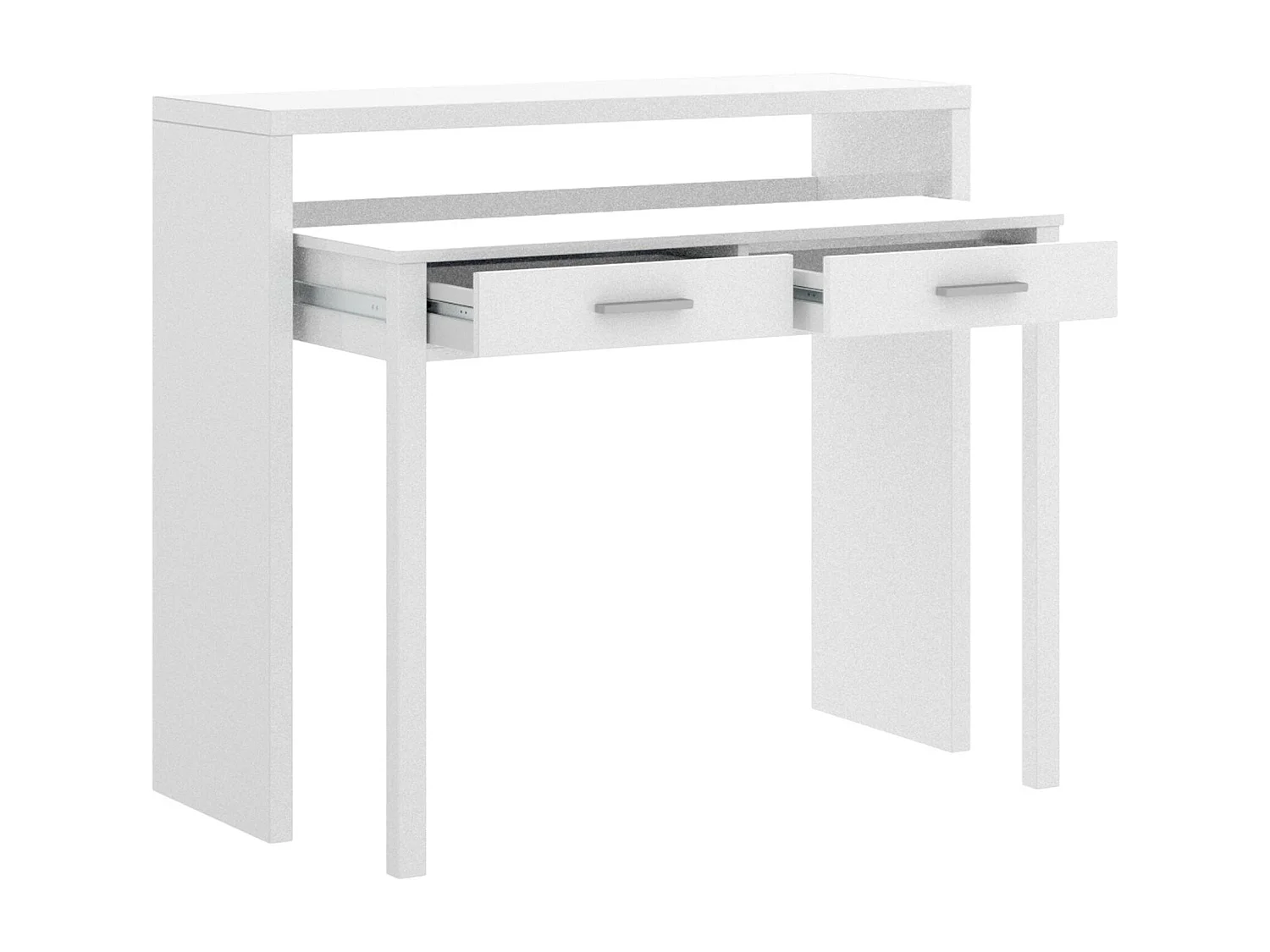 Schreibtisch Dghelle, Multipositionsschreibtisch mit ausziehbarer Platte, lineare Arbeitskonsole mit 2 Schubladen, 99 x 70 x 88 cm, WeiÃŸ