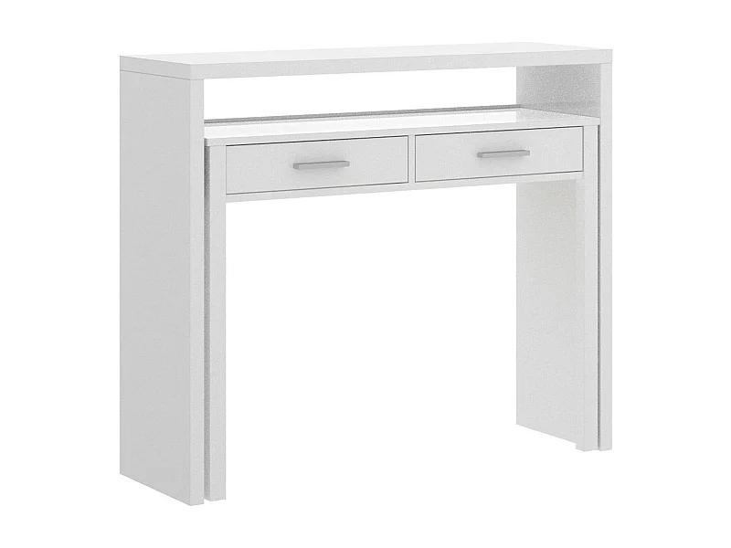Escritorio Dghelle, Escritorio multiposición con tapa extraíble, Consola de estudio Lineal con 2 cajones, 99x70h88 cm, Blanco