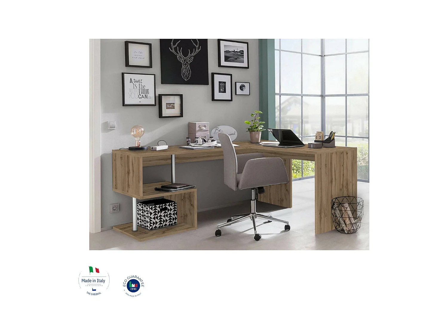 Bureau Dmassaro, Bureau d'angle PC, Table de bureau polyvalente, Bureau gain de place multi-positions, 100% Made in Italy, 160x60h78 cm, Chêne