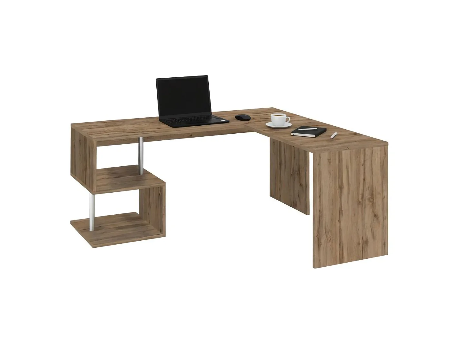 Bureau Dmassaro, Bureau d'angle PC, Table de bureau polyvalente, Bureau gain de place multi-positions, 100% Made in Italy, 160x60h78 cm, Chêne