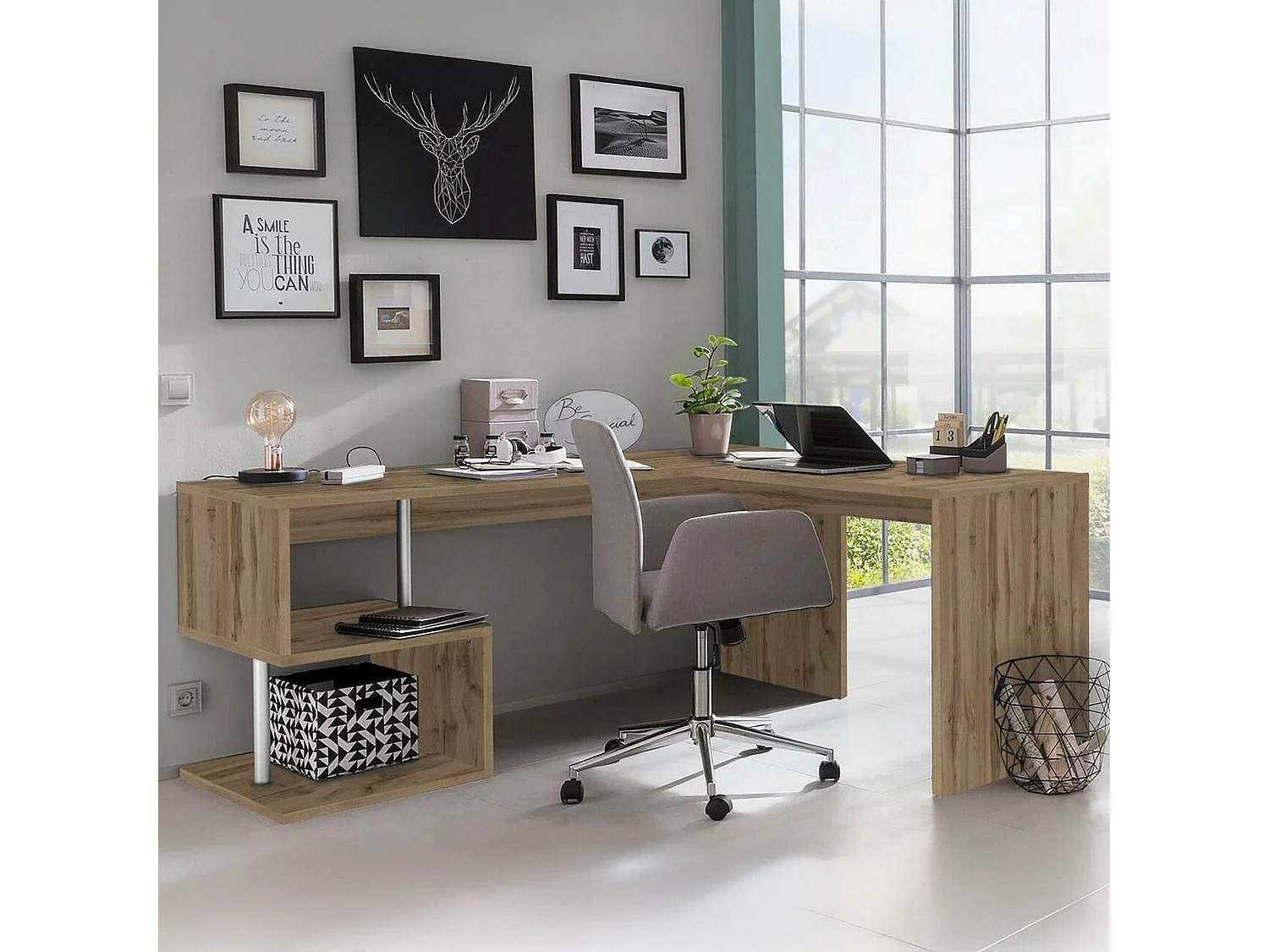 Bureau Dmassaro, Bureau d'angle PC, Table de bureau polyvalente, Bureau gain de place multi-positions, 100% Made in Italy, 160x60h78 cm, Chêne