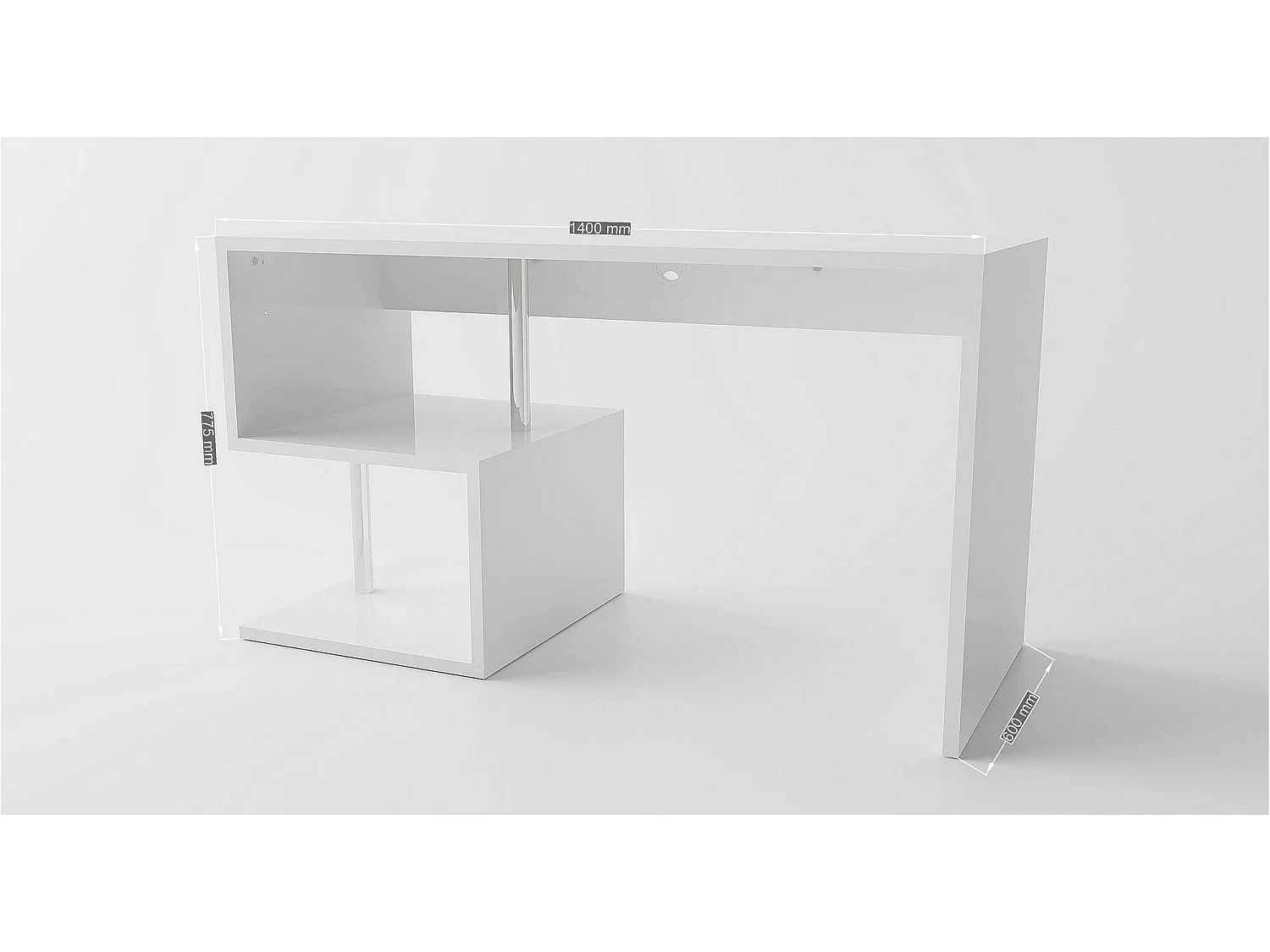Bureau Dmorisc, Bureau PC Linéaire, Table de bureau polyvalente, Bureau gain de place multi-positions, 100% Made in Italy, 140x60h78 cm, Blanc brillant