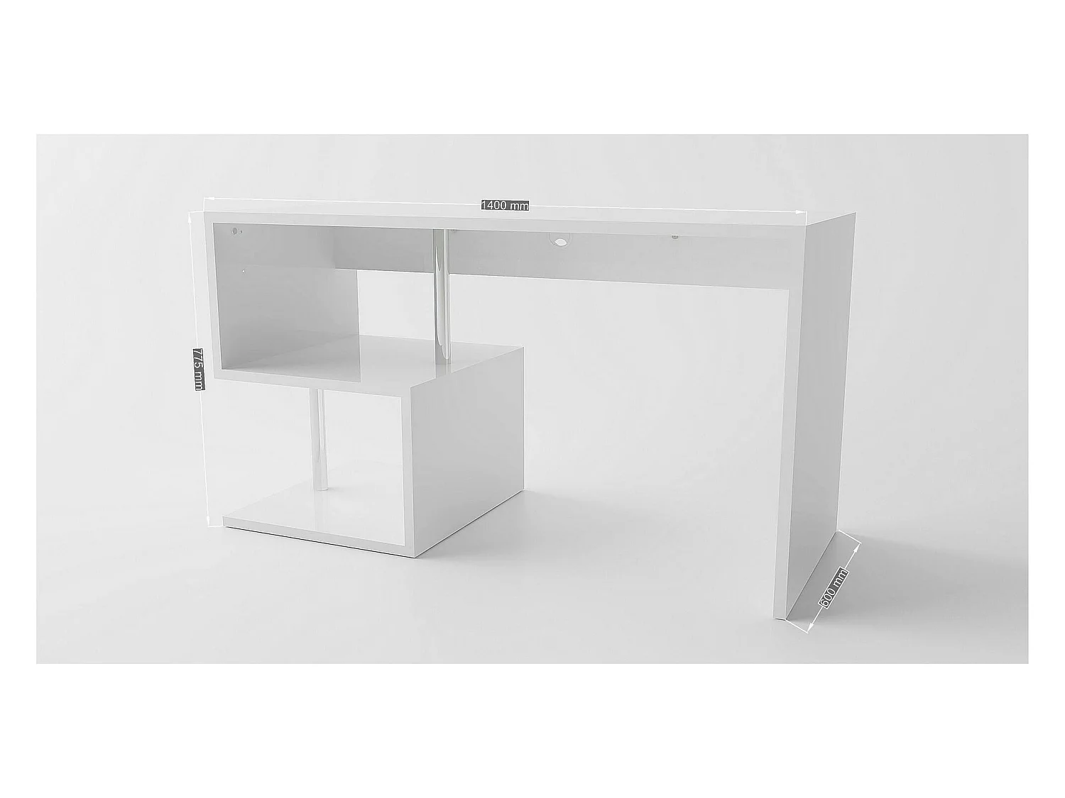 Dmora - Scrivania Atemis, cm 140x60h78, Bianco lucido
