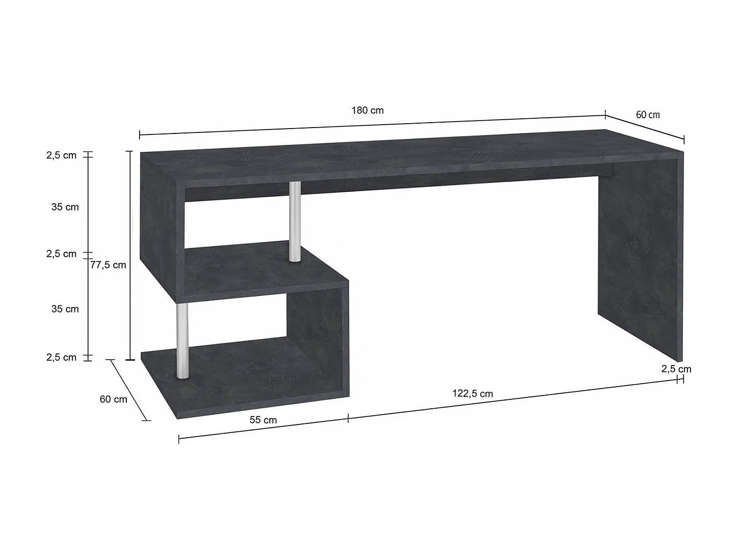 Mesa Dmarusi, Mesa linear para PC, Mesa de escritório multiuso, Mesa multiposições que economiza espaço, 100% Fabricado na Itália, 180x60h78 cm, Ardósia