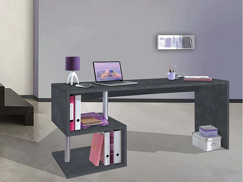 Dmarusi bureau, Lineair pc-bureau, multifunctionele kantoortafel, ruimtebesparend bureau met meerdere posities, 100% gemaakt in Italië, 180x60h78 cm, leisteen